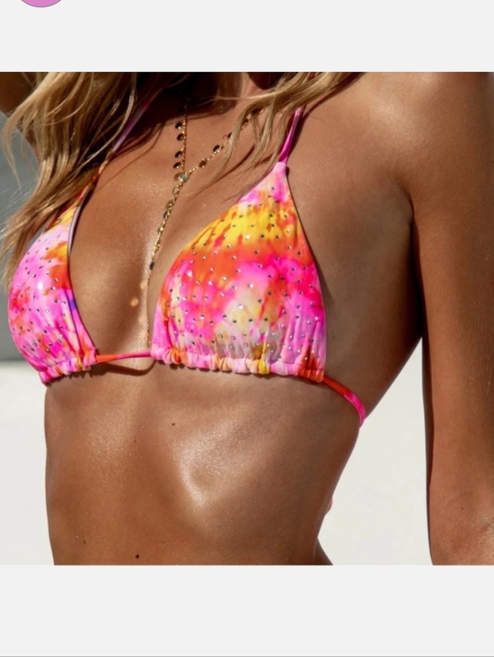 Luli Fama 2 Peaces Tie-Dye Pink Orange Yellow Rhinestone Swem Wear Size: S - Picture 7 of 7